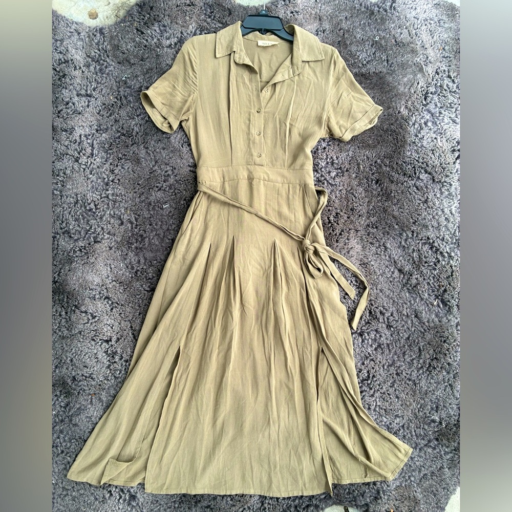 Khaki Vintage Style Shirt Dress